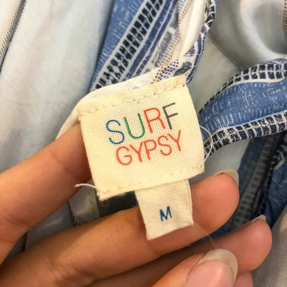 NWT Surf Gypsy Striped Off the Shoulder Tassle Hem Tie Back Bohemian Blouse M - Picture 9 of 9